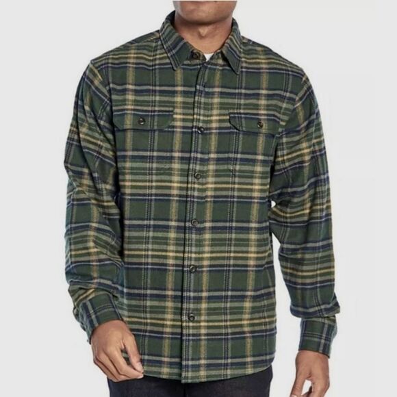 Woolrich Brawny Plaid Flannel Button Down Shirt Men's Size XXL Dusty Green Blue - Picture 1 of 12